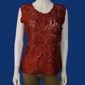 Vtg ZASHI Maroon and Gold Crinkle Sleeveless Top L/XL
